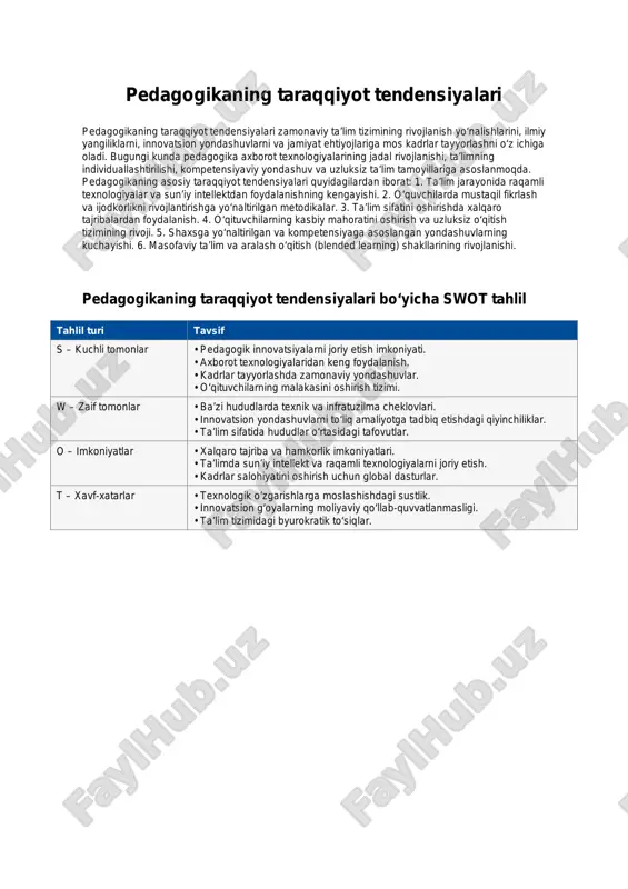 pedagogikaning taraqqiyot tendensiyalari — PDF