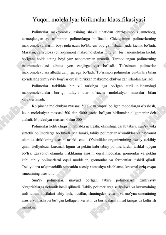 yuqori molekulyar birikmalar klassifikasiyasi — ZIP