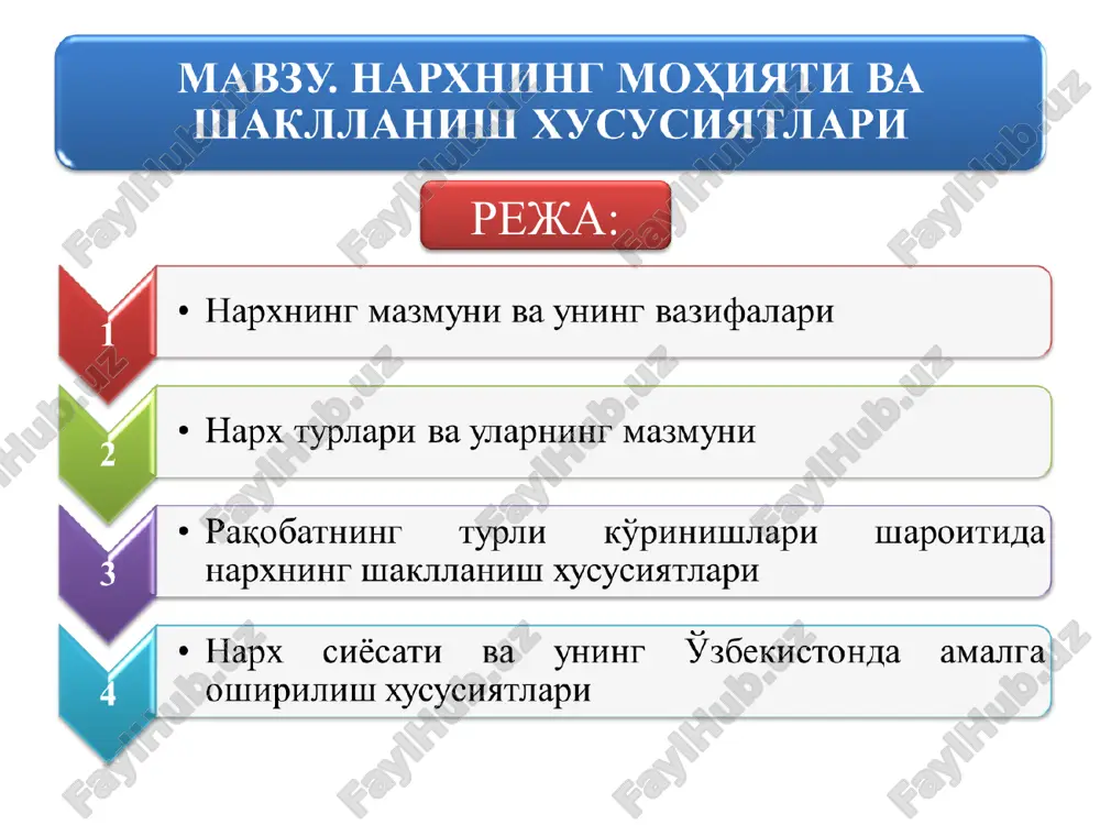 narxning mohiyati va shakllanish xususiyatlari — PPT