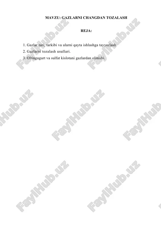 gazlarni changdan tozalash — DOCX