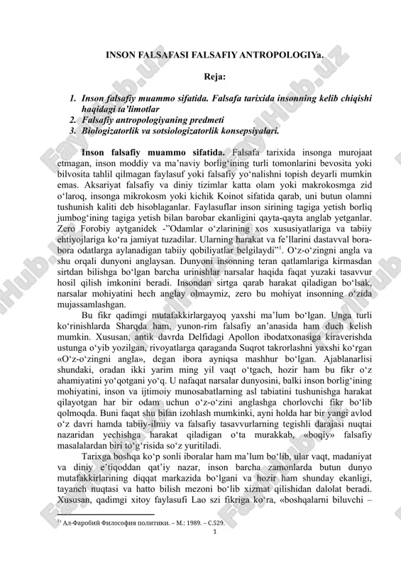 inson falsafasi (falsafiy antropologiya) — DOCX