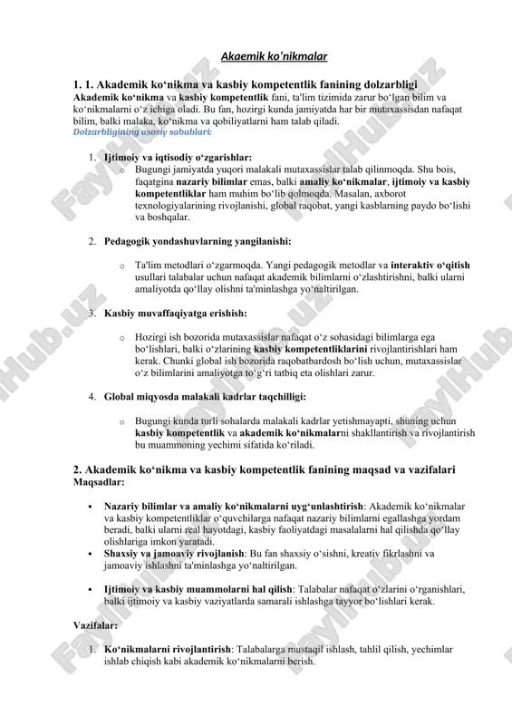 akademik ko'nikmalar — DOC
