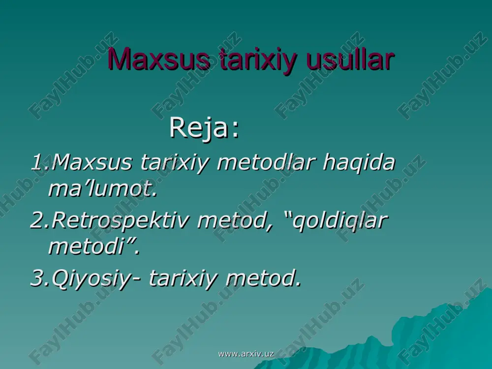 maxsus tarixiy usullar — ZIP