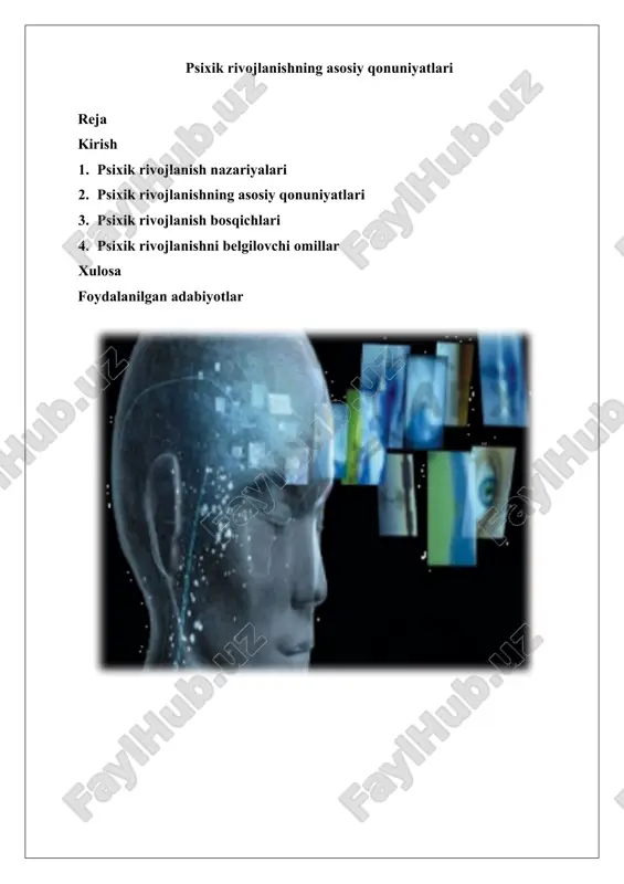 psixik rivojlanishning asosiy qonuniyatlari — DOCX