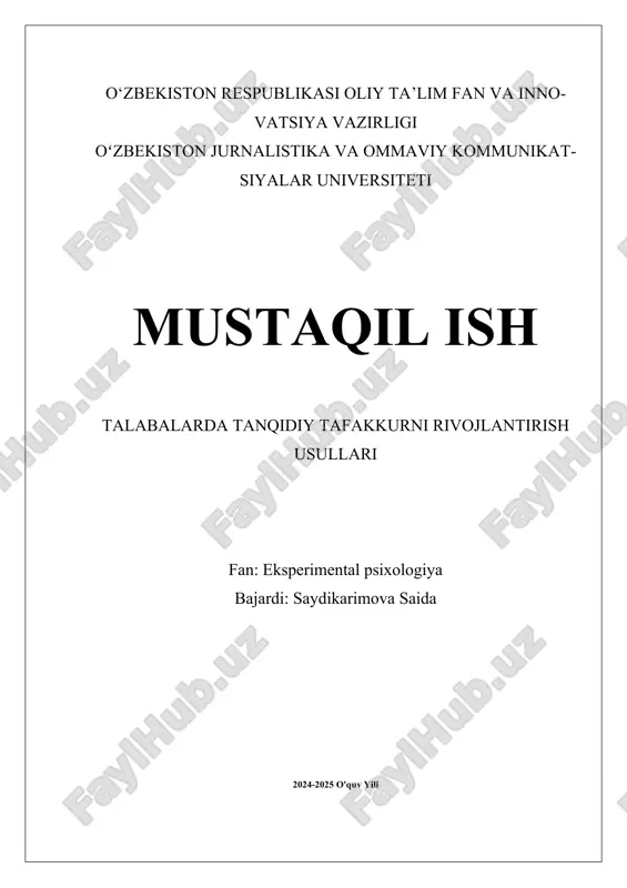 tanqidiy tafakkurni rivojlantirish usullari — DOCX