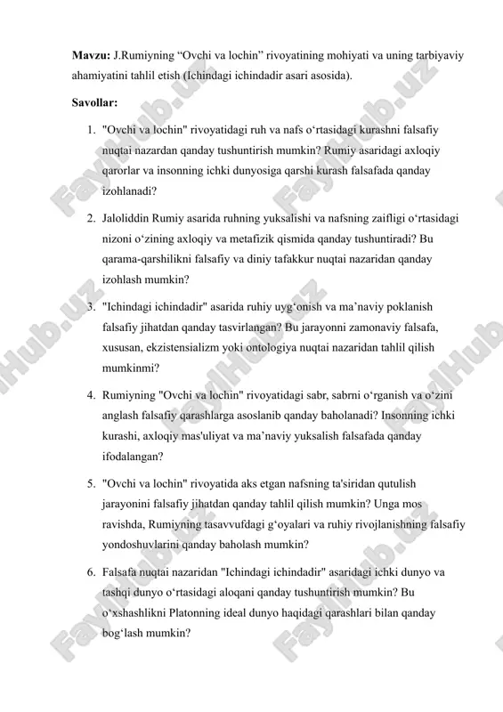 j.rumiyning ovchi va lochin rivoyati — DOCX