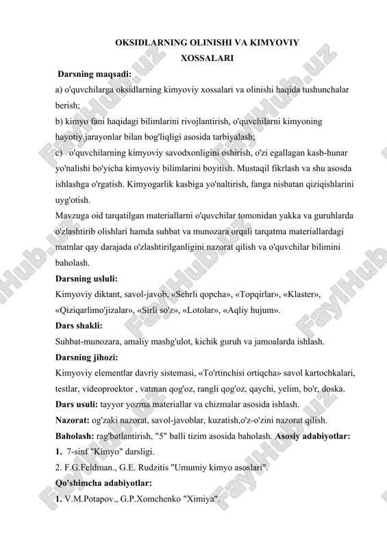 oksidlarning olinishi va kimyoviy xossalari — ZIP