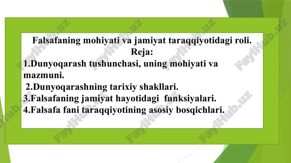 falsafaning mohiyati va jamiyat taraqqiyotidagi roli — PPTX