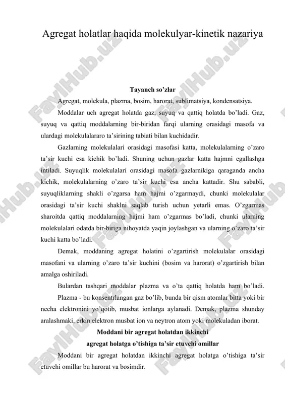 agregat holatlar haqida molekulyar-kinetik nazariya — ZIP