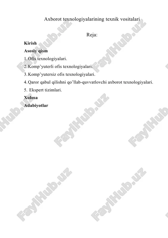 axborot texnologiyalarining texnik vositalari — DOCX