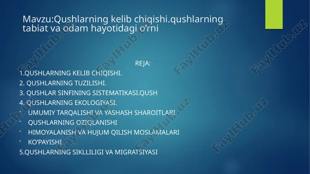 qushlarning kelib chiqishi va evolyutsiyasi — PPTX
