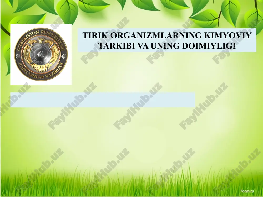 tirik organizmlarning kimyoviy tarkibi va uning doimiyligi — ZIP