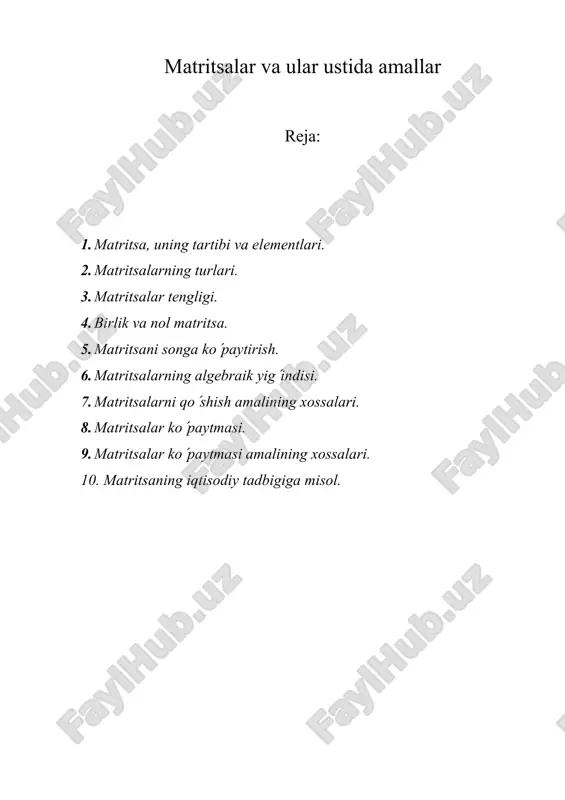 matritsalar va ular ustida amallar — ZIP