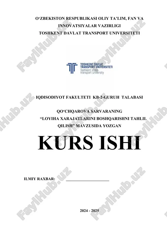 loyiha xarajatlarini boshqarishni tahlil qilish — DOCX