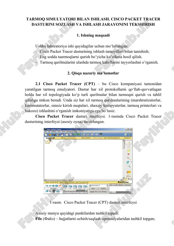 cisco packet tracer dasturi — DOCX