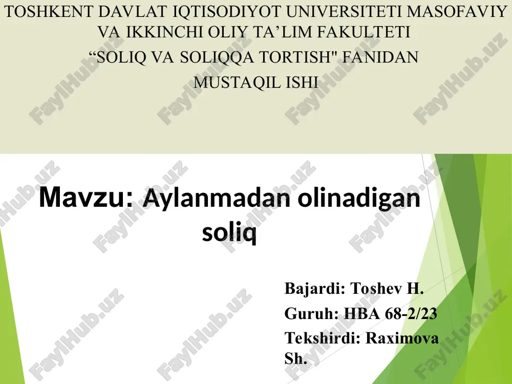 aylanmadan olinadigan soliq — PPT