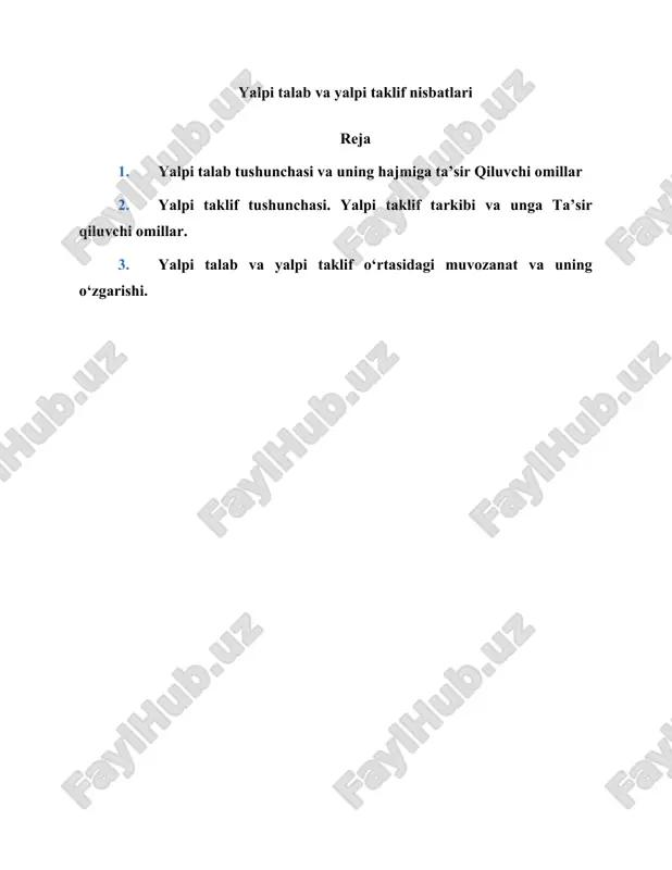 yalpi talab va yalpi taklif nisbatlari — DOCX