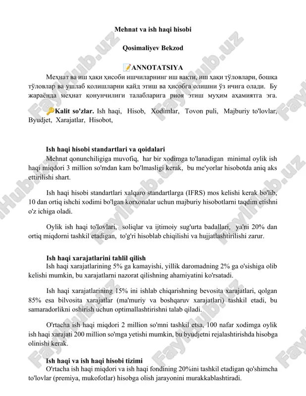 меҳнат ва иш ҳақи ҳисоби — DOCX
