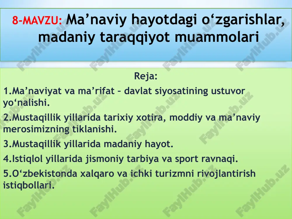 ma’naviyat va ma’rifat – davlat siyosatining ustuvor yо‘nalishi — PPTX