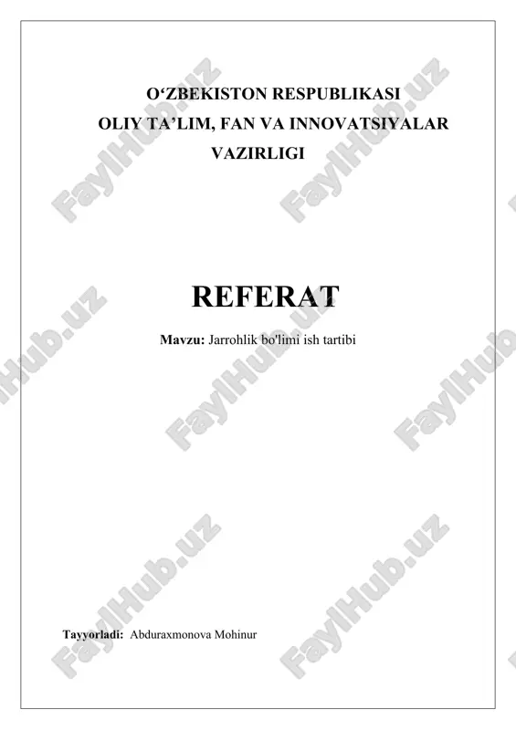 jarrohlik boʻlimi ish tartibi — DOCX