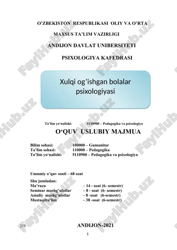 xulqi og’ishgan bolalar psixologiyasi — DOC
