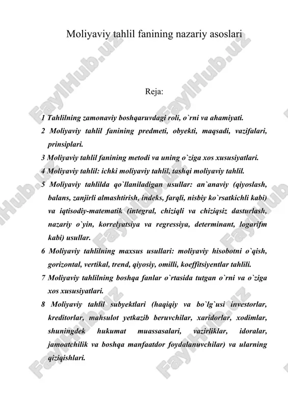 moliyaviy tahlil fanining nazariy asoslari — ZIP