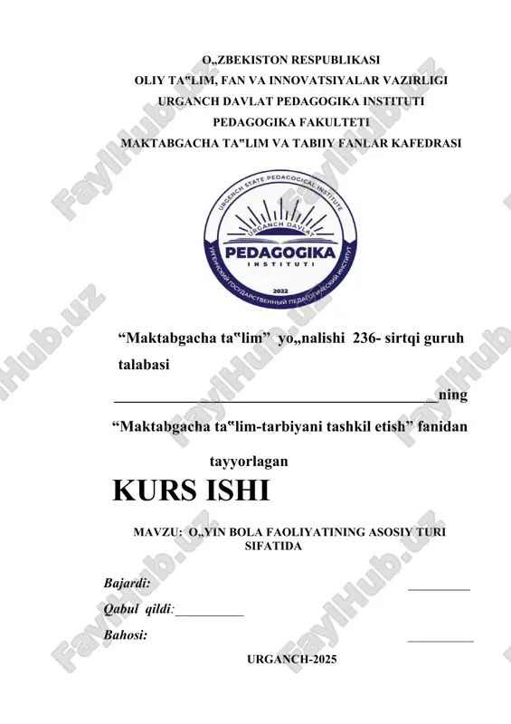 o’yin-bola faoliyatining asosiy turi — DOCX