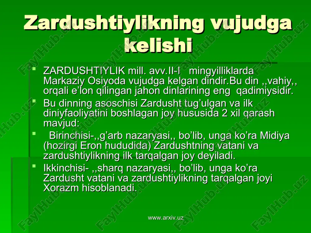 zardushtiylikning vujudga kelishi — ZIP
