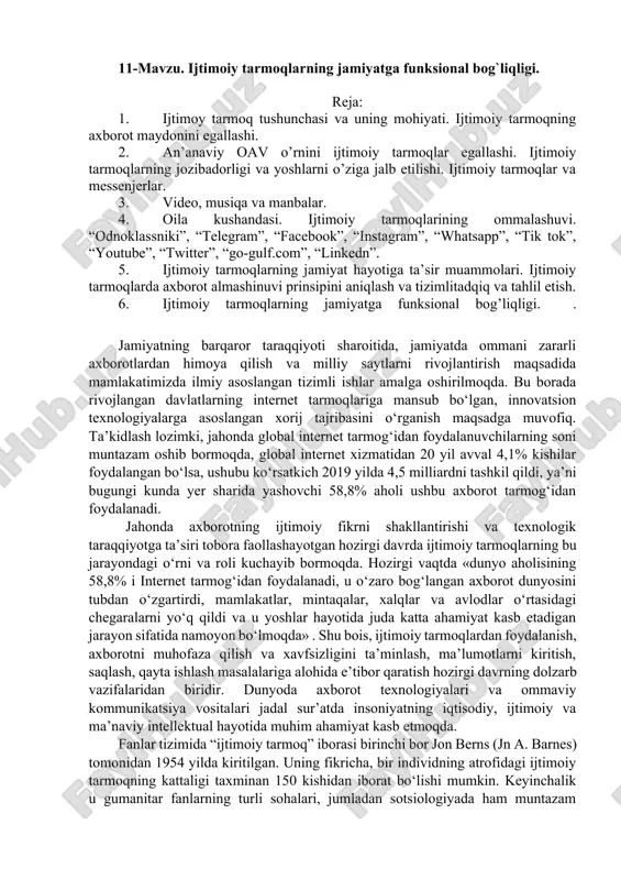 ijtimoiy tarmoq tushunchasi va uning mohiyati — DOCX