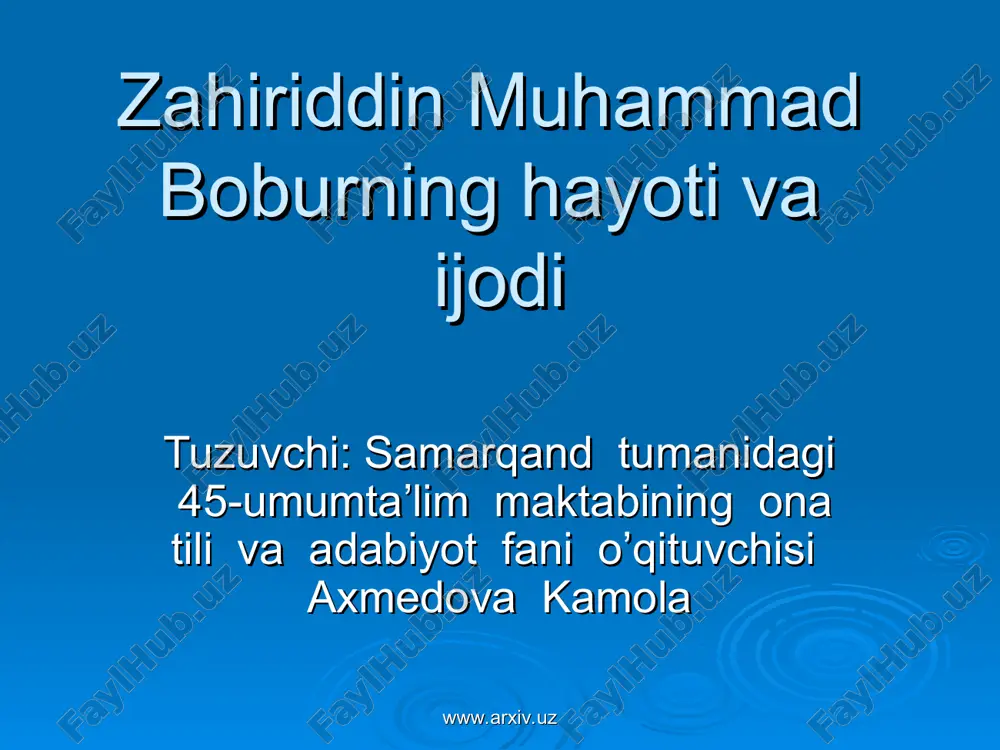 zahiriddin muhammad bobur hayoti va ijodi — ZIP