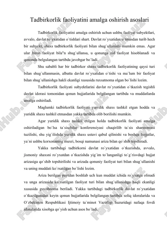 tadbirkorlik faoliyatini amalga oshirish asoslari — ZIP
