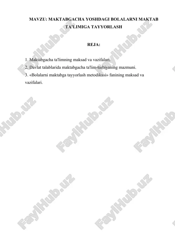 bolalarni maktabga tayyorlash — DOCX