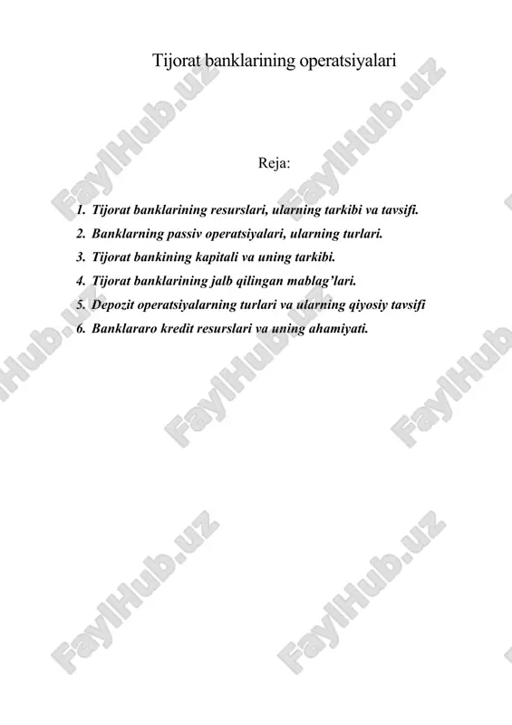 tijorat banklarining operatsiyalari — DOC