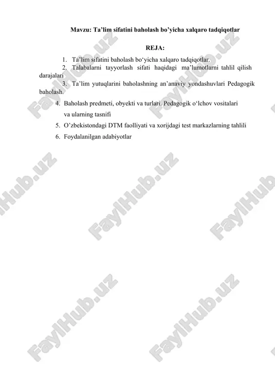 ta’lim sifatini baholash boʻyicha xalqaro tadqiqotlar — DOCX