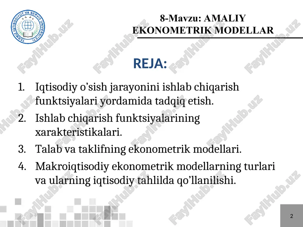 amaliy ekonometrik modellar — PPT