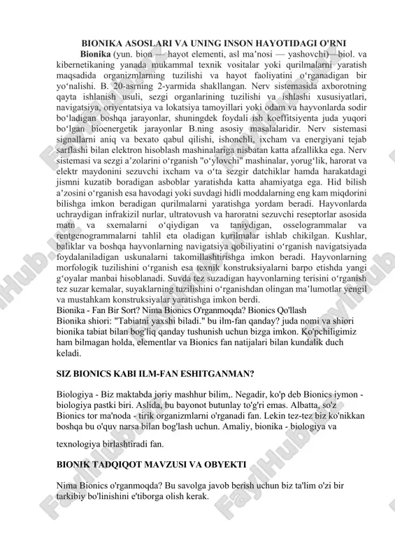 bionika asoslari va uning inson hayotidagi o’rni — DOCX