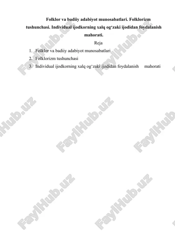 folklor va badiiy adabiyot munosabatlari — DOCX