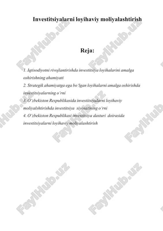 investitsiyalarni loyihaviy moliyalashtirish — ZIP