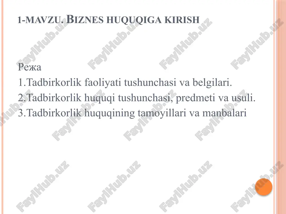 biznes huquqiga kirish — PPTX