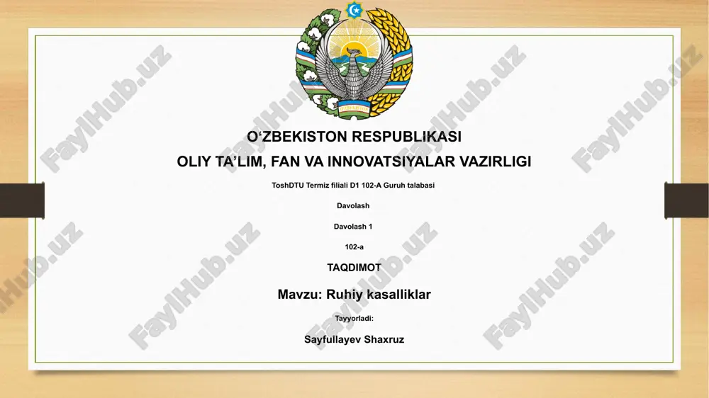 ruhiy kasalliklar — PPTX
