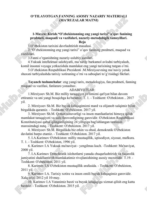 o’zbekistonning eng yangi tarixi  o’quv fanining predmeti, maqsadi va vazifalari — DOC