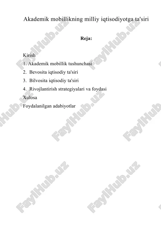 akademik mobillikning milliy iqtisodiyotga ta’siri — DOC