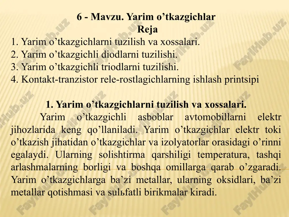 yarim o‘tkazgichlar — PPTX