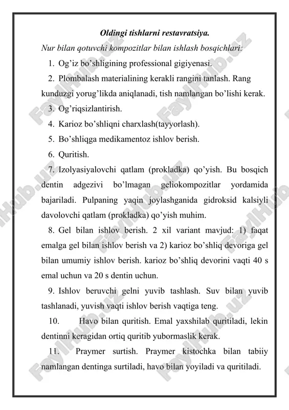 tishlarni restavratsiya — DOCX