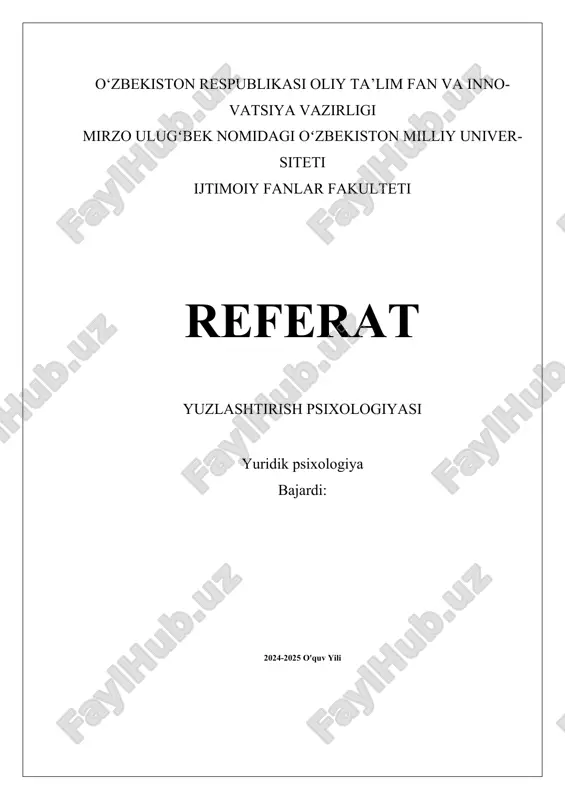 yuzlashtirish psixologiyasi — DOCX