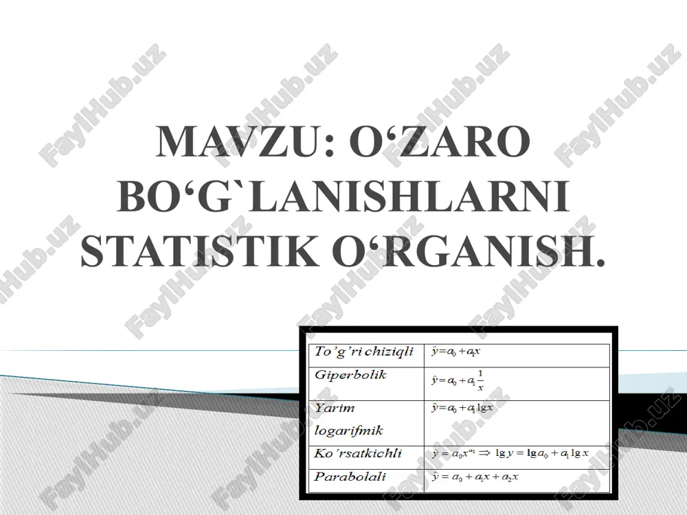 o`zaro bog‘lanishlarni statistik o‘rganish — PPTX