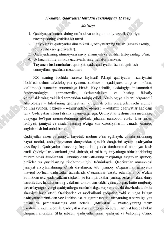 qadriyatlar falsafasi (aksiologyia) — DOC
