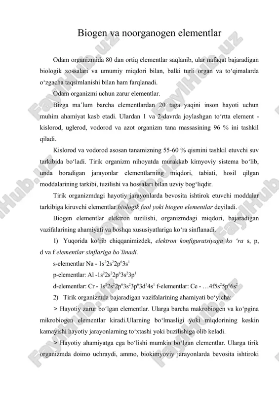 biogen va noorganogen elementlar — ZIP