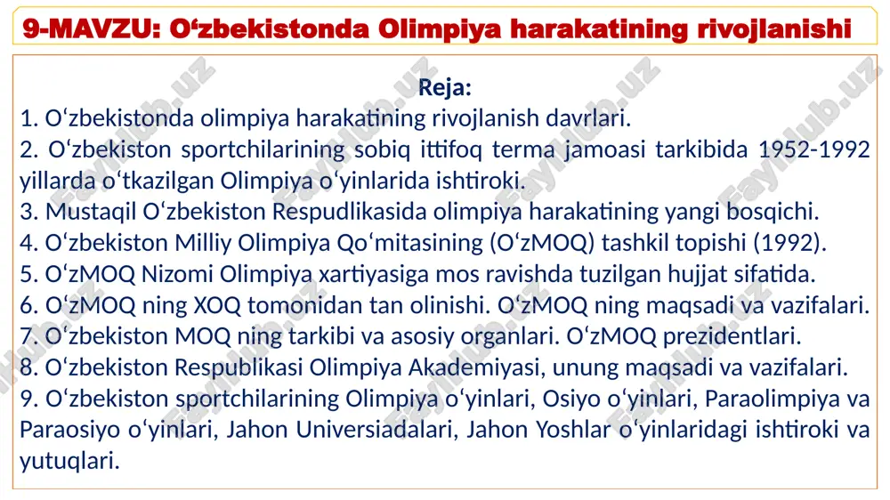 o‘zbekistonda olimpiya harakatining rivojlanishi — PPTX