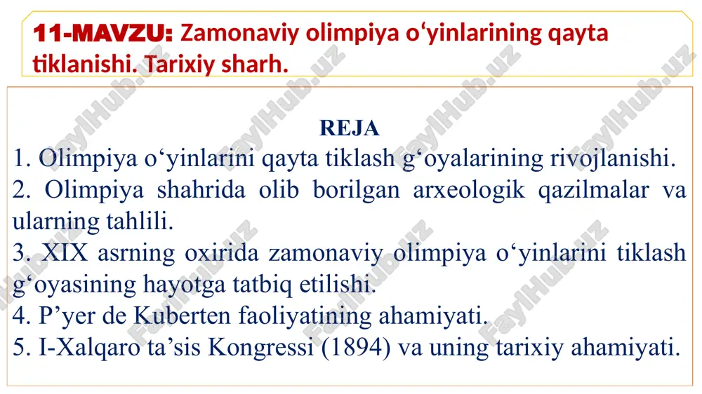 замонавий олимпия ўйинларининг қайта тикланиши — PPTX